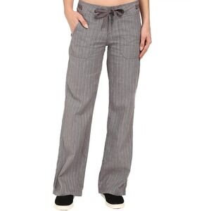 prAna Steph Pants 6 Wide Leg Grey Pinstripe Organic Cotton Hemp Drawstring